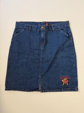 Red Oak Sportswear University of Maryland Logo Embroidered Blue Denim Skirt SZL